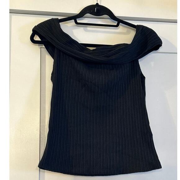 Madewell Ribbed Off-the-Shoulder Top Black Medium - Picture 3 of 5